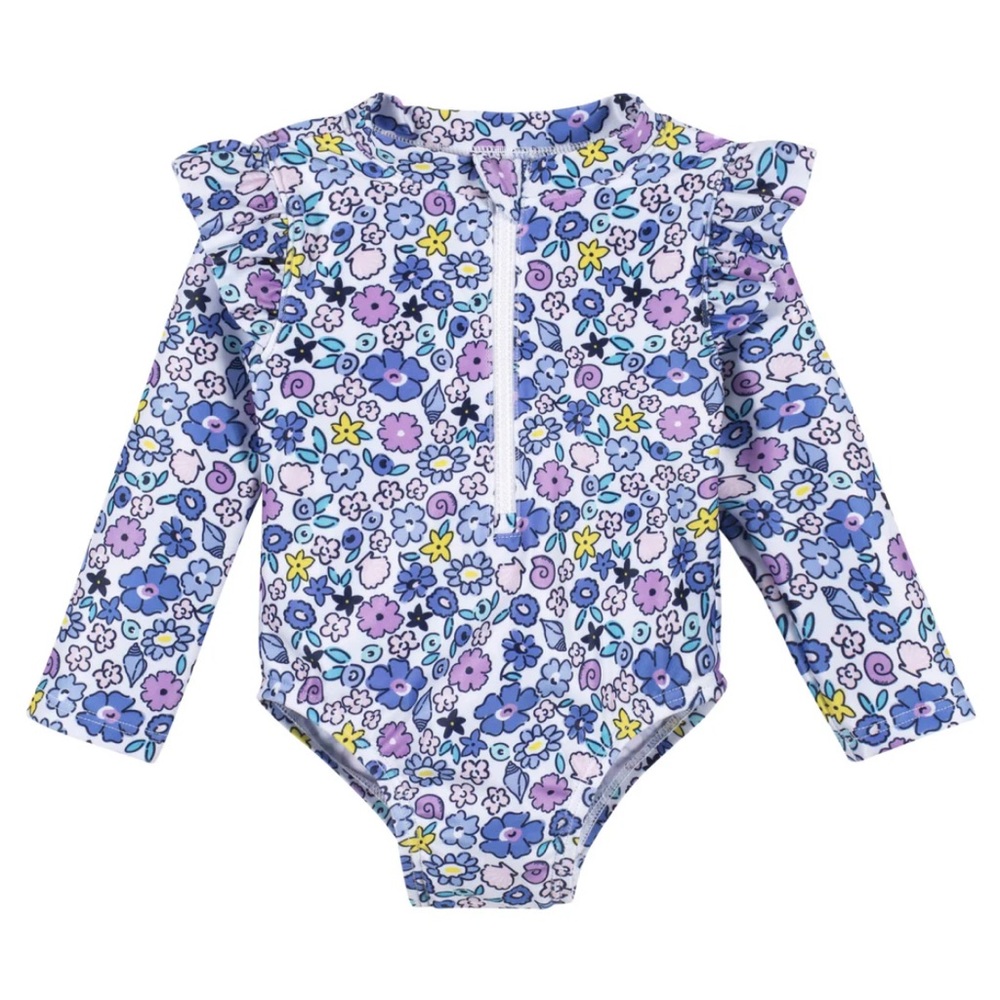 Gerber Girls' Blue Floral Rashguard Swimsuit